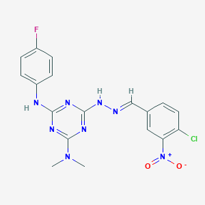 molecular formula C18H16ClFN8O2 B416899 4-Chloro-3-nitrobenzaldehyde {4-(dimethylamino)-6-[(4-fluorophenyl)amino]-1,3,5-triazin-2-yl}hydrazone 