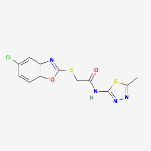 molecular formula C12H9ClN4O2S2 B4169022 2-[(5-chloro-1,3-benzoxazol-2-yl)thio]-N-(5-methyl-1,3,4-thiadiazol-2-yl)acetamide 