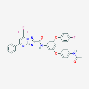 molecular formula C33H22F4N6O4 B416908 N-{3-{[4-(acetylamino)phenyl]oxy}-5-[(4-fluorophenyl)oxy]phenyl}-5-phenyl-7-(trifluoromethyl)[1,2,4]triazolo[1,5-a]pyrimidine-2-carboxamide 