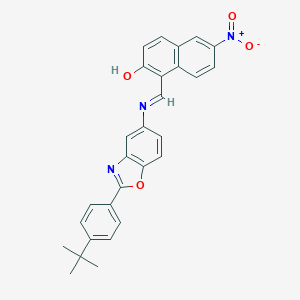 molecular formula C28H23N3O4 B416914 1-({[2-(4-Tert-butylphenyl)-1,3-benzoxazol-5-yl]imino}methyl)-6-nitro-2-naphthol 