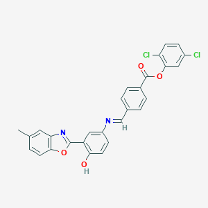molecular formula C28H18Cl2N2O4 B416915 2,5-Dichlorophenyl 4-({[4-hydroxy-3-(5-methyl-1,3-benzoxazol-2-yl)phenyl]imino}methyl)benzoate 