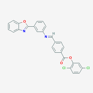 molecular formula C27H16Cl2N2O3 B416916 2,5-Dichlorophenyl 4-({[3-(1,3-benzoxazol-2-yl)phenyl]imino}methyl)benzoate 
