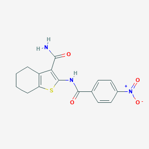 molecular formula C16H15N3O4S B416928 2-({4-Nitrobenzoyl}amino)-4,5,6,7-tetrahydro-1-benzothiophene-3-carboxamide 