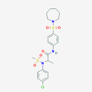 molecular formula C22H28ClN3O5S2 B4169291 N~1~-[4-(1-azepanylsulfonyl)phenyl]-N~2~-(4-chlorophenyl)-N~2~-(methylsulfonyl)alaninamide 