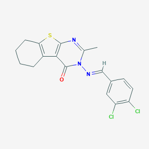 molecular formula C18H15Cl2N3OS B416937 3-[(3,4-dichlorobenzylidene)amino]-2-methyl-5,6,7,8-tetrahydro[1]benzothieno[2,3-d]pyrimidin-4(3H)-one 