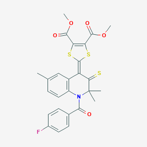 molecular formula C26H22FNO5S3 B416938 Dimethyl 2-[1-(4-fluorobenzoyl)-2,2,6-trimethyl-3-sulfanylidenequinolin-4-ylidene]-1,3-dithiole-4,5-dicarboxylate CAS No. 327166-67-6