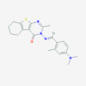 molecular formula C21H24N4OS B416941 3-{[4-(dimethylamino)-2-methylbenzylidene]amino}-2-methyl-5,6,7,8-tetrahydro[1]benzothieno[2,3-d]pyrimidin-4(3H)-one 