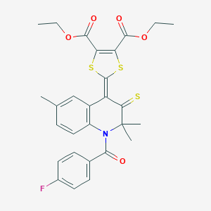 molecular formula C28H26FNO5S3 B416944 diethyl 2-(1-(4-fluorobenzoyl)-2,2,6-trimethyl-3-thioxo-2,3-dihydro-4(1H)-quinolinylidene)-1,3-dithiole-4,5-dicarboxylate 