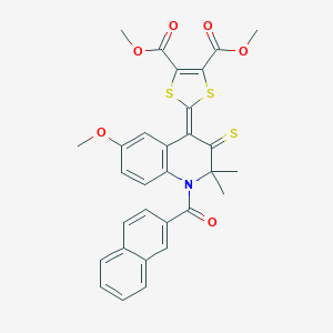 molecular formula C30H25NO6S3 B416945 dimethyl 2-(6-methoxy-2,2-dimethyl-1-(2-naphthoyl)-3-thioxo-2,3-dihydro-4(1H)-quinolinylidene)-1,3-dithiole-4,5-dicarboxylate 