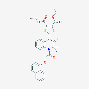 molecular formula C32H29NO6S3 B416948 diethyl 2-(2,2-dimethyl-1-[(naphthalen-1-yloxy)acetyl]-3-thioxo-2,3-dihydroquinolin-4(1H)-ylidene)-1,3-dithiole-4,5-dicarboxylate 