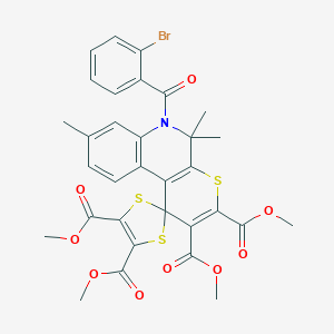 molecular formula C32H28BrNO9S3 B416951 Tetramethyl 6'-[(2-bromophenyl)carbonyl]-5',5',8'-trimethyl-5',6'-dihydrospiro[1,3-dithiole-2,1'-thiopyrano[2,3-c]quinoline]-2',3',4,5-tetracarboxylate 