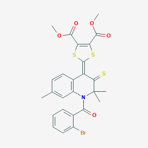 molecular formula C26H22BrNO5S3 B416953 dimethyl 2-(1-(2-bromobenzoyl)-2,2,7-trimethyl-3-thioxo-2,3-dihydro-4(1H)-quinolinylidene)-1,3-dithiole-4,5-dicarboxylate 