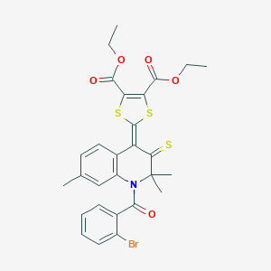 molecular formula C28H26BrNO5S3 B416956 diethyl 2-(1-(2-bromobenzoyl)-2,2,7-trimethyl-3-thioxo-2,3-dihydro-4(1H)-quinolinylidene)-1,3-dithiole-4,5-dicarboxylate 
