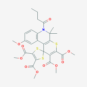 molecular formula C29H31NO10S3 B416957 Tetramethyl 6'-butanoyl-9'-methoxy-5',5'-dimethyl-5',6'-dihydrospiro[1,3-dithiole-2,1'-thiopyrano[2,3-c]quinoline]-2',3',4,5-tetracarboxylate 