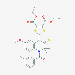 molecular formula C29H29NO6S3 B416959 diethyl 2-(6-methoxy-2,2-dimethyl-1-(3-methylbenzoyl)-3-thioxo-2,3-dihydro-4(1H)-quinolinylidene)-1,3-dithiole-4,5-dicarboxylate 