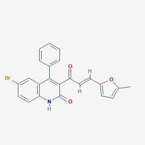 molecular formula C23H16BrNO3 B416960 (E)-1-(6-bromo-2-hydroxy-4-phenylquinolin-3-yl)-3-(5-methylfuran-2-yl)prop-2-en-1-one CAS No. 321556-16-5