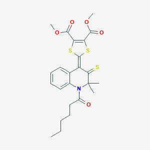 molecular formula C24H27NO5S3 B416961 Dimethyl 2-(1-hexanoyl-2,2-dimethyl-3-sulfanylidenequinolin-4-ylidene)-1,3-dithiole-4,5-dicarboxylate CAS No. 303740-37-6