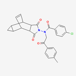 molecular formula C27H23ClN2O4 B4169611 4-chloro-N-(3,5-dioxo-4-azatetracyclo[5.3.2.0~2,6~.0~8,10~]dodec-11-en-4-yl)-N-[2-(4-methylphenyl)-2-oxoethyl]benzamide 