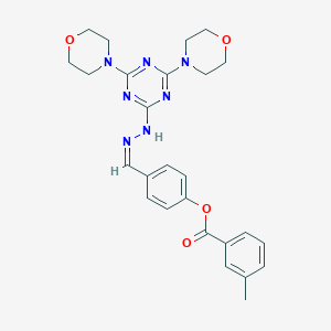 molecular formula C26H29N7O4 B416968 4-{2-[4,6-Di(4-morpholinyl)-1,3,5-triazin-2-yl]carbohydrazonoyl}phenyl 3-methylbenzoate 