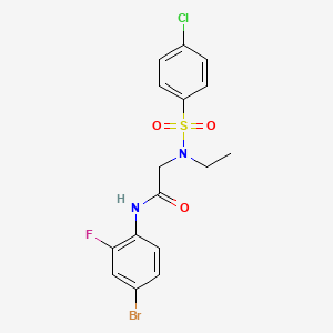 molecular formula C16H15BrClFN2O3S B4169693 N~1~-(4-bromo-2-fluorophenyl)-N~2~-[(4-chlorophenyl)sulfonyl]-N~2~-ethylglycinamide 