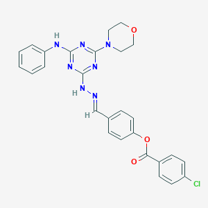 molecular formula C27H24ClN7O3 B416970 4-{2-[4-Anilino-6-(4-morpholinyl)-1,3,5-triazin-2-yl]carbohydrazonoyl}phenyl 4-chlorobenzoate 