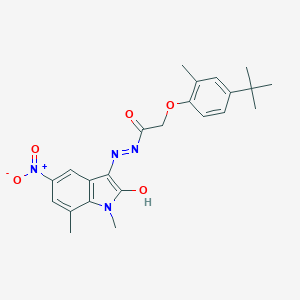 2-(4-tert-butyl-2-methylphenoxy)-N'-{5-nitro-1,7-dimethyl-2-oxo-1,2-dihydro-3H-indol-3-ylidene}acetohydrazide