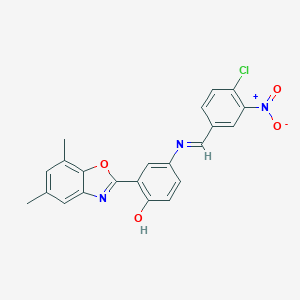 molecular formula C22H16ClN3O4 B416975 4-({4-Chloro-3-nitrobenzylidene}amino)-2-(5,7-dimethyl-1,3-benzoxazol-2-yl)phenol 