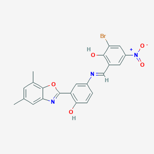 molecular formula C22H16BrN3O5 B416976 2-Bromo-6-({[3-(5,7-dimethyl-1,3-benzoxazol-2-yl)-4-hydroxyphenyl]imino}methyl)-4-nitrophenol 
