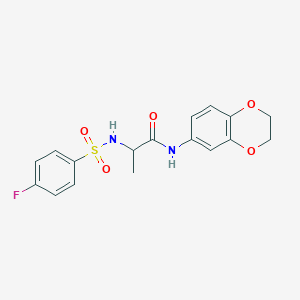 molecular formula C17H17FN2O5S B4169767 N~1~-(2,3-dihydro-1,4-benzodioxin-6-yl)-N~2~-[(4-fluorophenyl)sulfonyl]alaninamide 