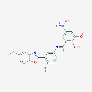 molecular formula C23H19N3O6 B416986 2-({[3-(5-Ethyl-1,3-benzoxazol-2-yl)-4-hydroxyphenyl]imino}methyl)-4-nitro-6-methoxyphenol 