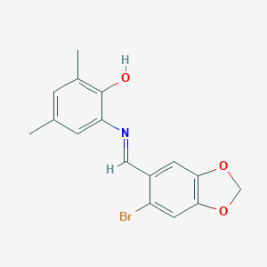 molecular formula C16H14BrNO3 B416988 2-{[(6-Bromo-1,3-benzodioxol-5-yl)methylene]amino}-4,6-dimethylphenol 