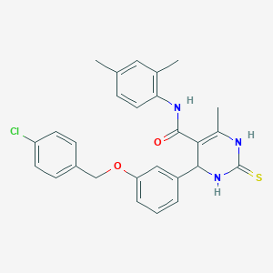 molecular formula C27H26ClN3O2S B4169886 4-{3-[(4-chlorobenzyl)oxy]phenyl}-N-(2,4-dimethylphenyl)-6-methyl-2-thioxo-1,2,3,4-tetrahydro-5-pyrimidinecarboxamide 