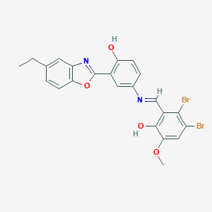 molecular formula C23H18Br2N2O4 B416992 3,4-Dibromo-2-({[3-(5-ethyl-1,3-benzoxazol-2-yl)-4-hydroxyphenyl]imino}methyl)-6-methoxyphenol 