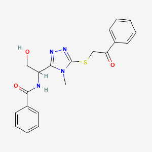 molecular formula C20H20N4O3S B4169923 N-(2-hydroxy-1-{4-methyl-5-[(2-oxo-2-phenylethyl)thio]-4H-1,2,4-triazol-3-yl}ethyl)benzamide 