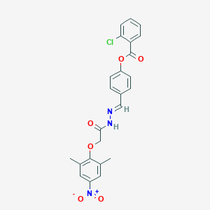 molecular formula C24H20ClN3O6 B416993 4-[2-({4-Nitro-2,6-dimethylphenoxy}acetyl)carbohydrazonoyl]phenyl 2-chlorobenzoate 