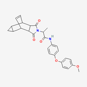 2-(3,5-dioxo-4-azatetracyclo[5.3.2.0~2,6~.0~8,10~]dodec-11-en-4-yl)-N-[4-(4-methoxyphenoxy)phenyl]propanamide