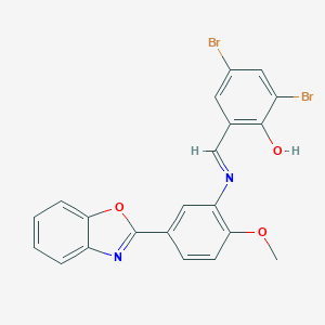 molecular formula C21H14Br2N2O3 B417000 2-({[5-(1,3-Benzoxazol-2-yl)-2-methoxyphenyl]imino}methyl)-4,6-dibromophenol 