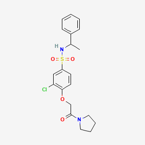 molecular formula C20H23ClN2O4S B4170018 3-chloro-4-[2-oxo-2-(1-pyrrolidinyl)ethoxy]-N-(1-phenylethyl)benzenesulfonamide 