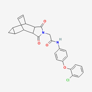 molecular formula C25H21ClN2O4 B4170026 N-[4-(2-chlorophenoxy)phenyl]-2-(3,5-dioxo-4-azatetracyclo[5.3.2.0~2,6~.0~8,10~]dodec-11-en-4-yl)acetamide 