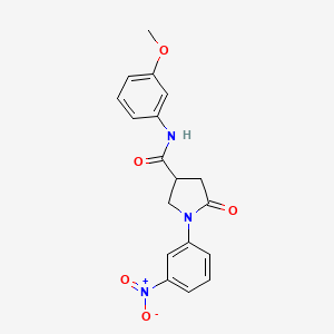 molecular formula C18H17N3O5 B4170036 N-(3-methoxyphenyl)-1-(3-nitrophenyl)-5-oxo-3-pyrrolidinecarboxamide 