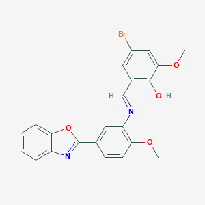 molecular formula C22H17BrN2O4 B417007 2-[(5-Benzooxazol-2-yl-2-methoxy-phenylimino)-methyl]-4-bromo-6-methoxy-phenol 
