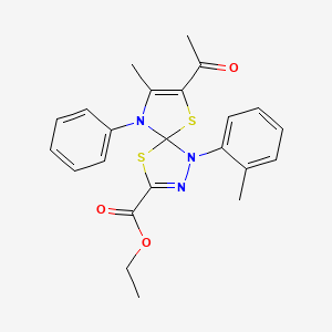 ethyl 7-acetyl-8-methyl-1-(2-methylphenyl)-9-phenyl-4,6-dithia-1,2,9-triazaspiro[4.4]nona-2,7-diene-3-carboxylate