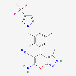 molecular formula C21H19F3N6O B4170115 6-amino-4-(2,5-dimethyl-3-{[3-(trifluoromethyl)-1H-pyrazol-1-yl]methyl}phenyl)-3-methyl-2,4-dihydropyrano[2,3-c]pyrazole-5-carbonitrile 