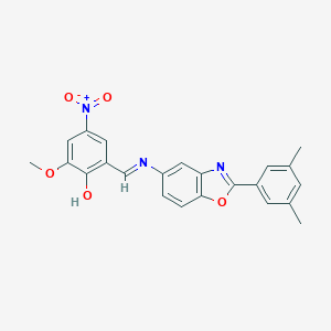 molecular formula C23H19N3O5 B417013 2-({[2-(3,5-Dimethylphenyl)-1,3-benzoxazol-5-yl]imino}methyl)-4-nitro-6-methoxyphenol 
