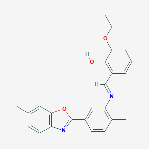molecular formula C24H22N2O3 B417014 2-ethoxy-6-[(E)-{[2-methyl-5-(6-methyl-1,3-benzoxazol-2-yl)phenyl]imino}methyl]phenol 