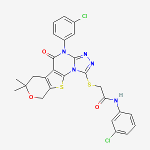 N-(3-chlorophenyl)-2-{[4-(3-chlorophenyl)-7,7-dimethyl-5-oxo-4,5,6,9-tetrahydro-7H-pyrano[4',3':4,5]thieno[3,2-e][1,2,4]triazolo[4,3-a]pyrimidin-1-yl]thio}acetamide