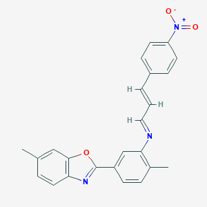 molecular formula C24H19N3O3 B417017 2-{3-[(3-{4-Nitrophenyl}-2-propenylidene)amino]-4-methylphenyl}-6-methyl-1,3-benzoxazole 