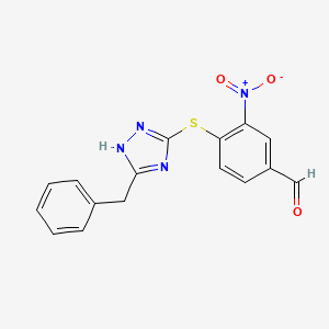 molecular formula C16H12N4O3S B4170183 4-[(5-benzyl-4H-1,2,4-triazol-3-yl)thio]-3-nitrobenzaldehyde 