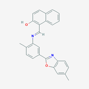 molecular formula C26H20N2O2 B417019 1-({[2-Methyl-5-(6-methyl-1,3-benzoxazol-2-yl)phenyl]imino}methyl)-2-naphthol 