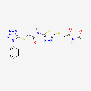 N-(5-{[2-(acetylamino)-2-oxoethyl]thio}-1,3,4-thiadiazol-2-yl)-2-[(1-phenyl-1H-tetrazol-5-yl)thio]acetamide